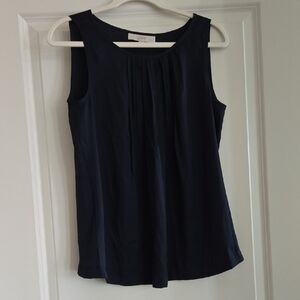 LOFT Navy Pleated Sleeveless Shell Top